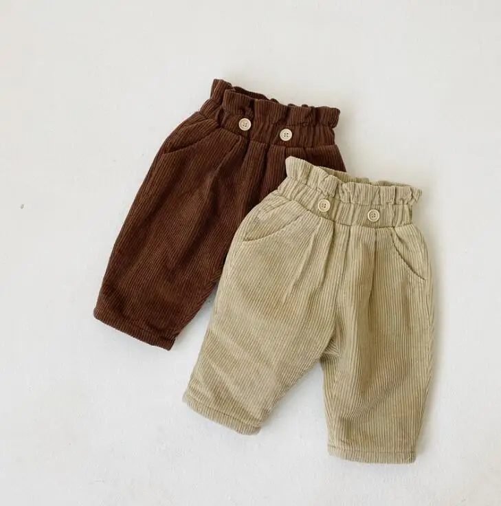 Вельветовые штаны для маленьких мальчиков и девочек, Утепленные зимние модные детские штаны, 0-4 года, HJ138