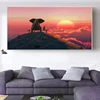 Elephant and Dog Enjoying the View Paintings Printed on Canvas 3