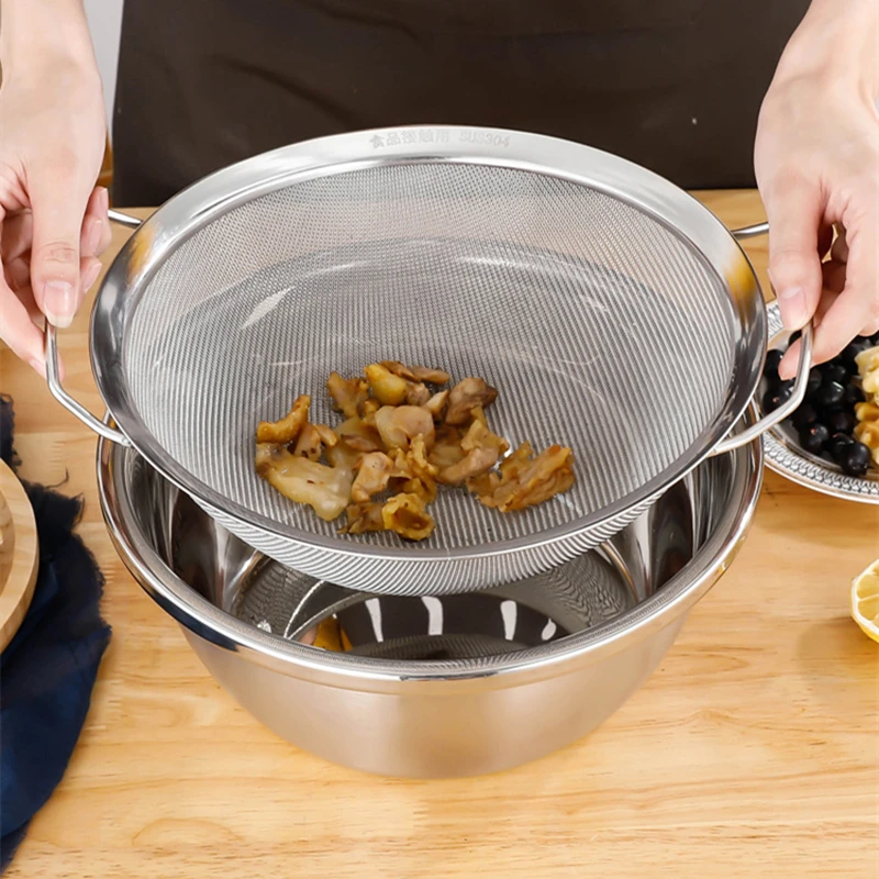 Description Picture 6 of itemStainless Steel Flour Sieve with Double Handle Food Filter Juice Strainer Noodle Drainer Skimmer Kitchen Cooking Utensil