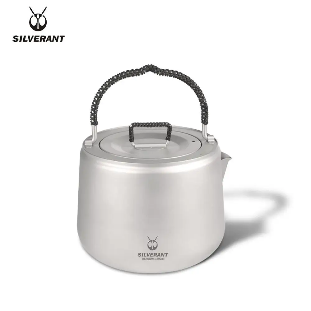 

Silverant Camping Titanium Large Kettle 1.4L Outdoor Hiking Fishing Ultralight Campfire Boil Teapot With Braided Cord And Filter