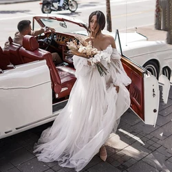 Fivsole Lace Appliques and Tulle Bridal Gown Chic A Line Sweetheart Long Puffy Sleeves Wedding Dress Vestido De Noche
