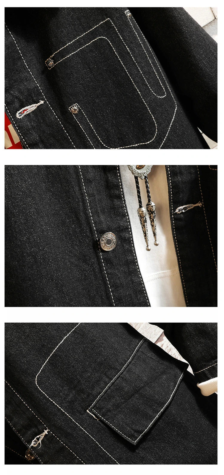 New denim jacket long section spring and autumn coat coat handsome male hole loose