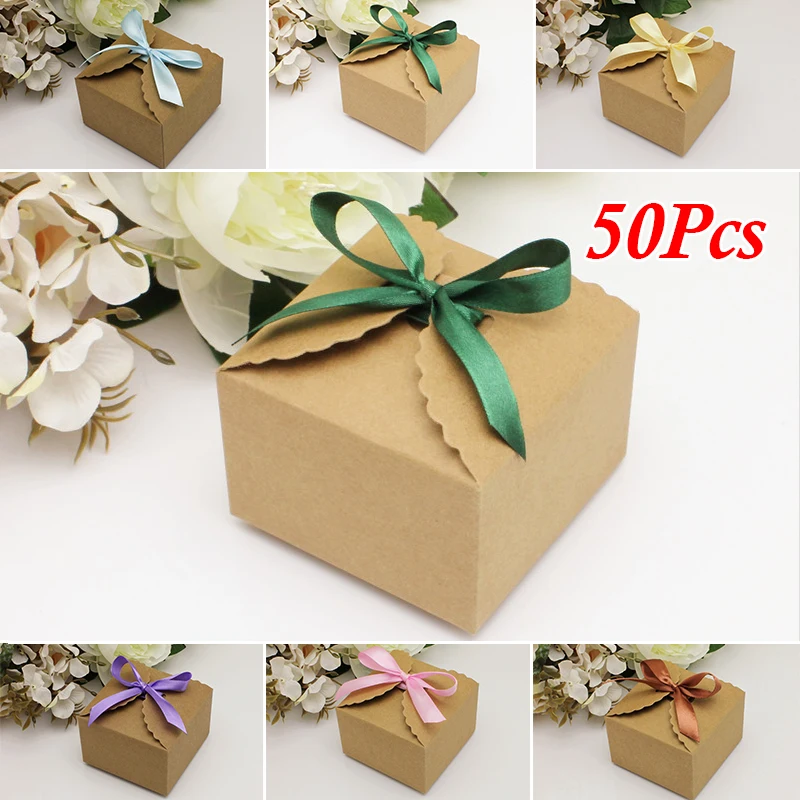 50 шт крафт-бумага подарочная коробка коробки для конфет шоколада украшения свадебной вечеринки