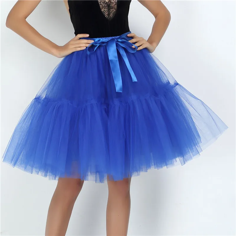 royal blue Юбка-американка 5 слоев 60 см пачка Тюлевая юбка Винтаж плиссированные юбки миди Женская обувь в стиле «лолита» платье для свадебной церемонии, faldas Mujer saias - Цвет: royal blue