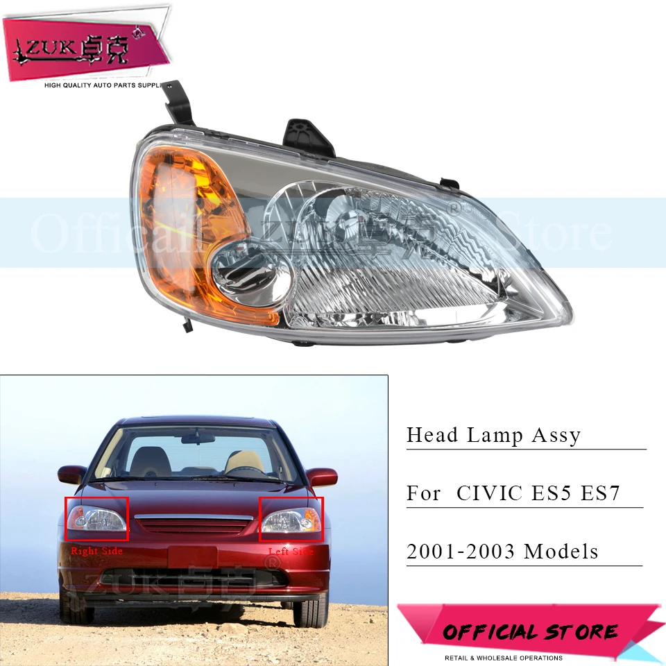 ZUK спереди головной светильник свет лампы фары для HONDA CIVIC 2001 2002 2003 ES5 ES8