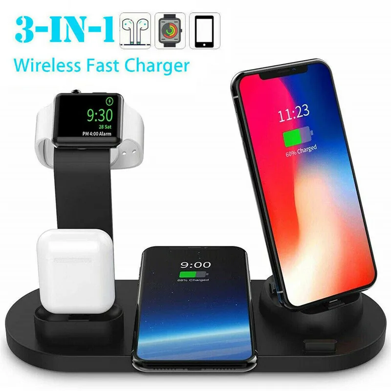 

PYMH Wireless Charger Stand 3 in1 Qi Wireless Fast Charging Holder Station For Apple Watch Airpods iPhone Mobile Phone Headset