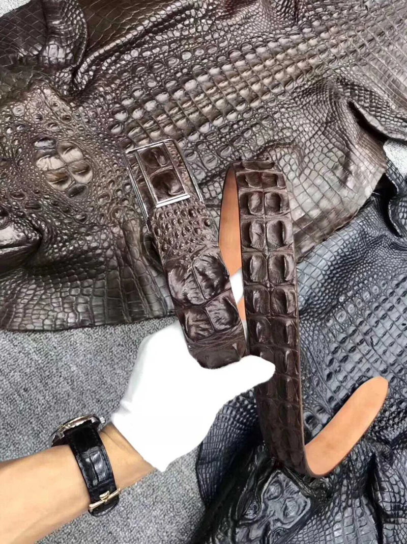 brown silver belt McParko, мужские ремни, роскошный ремень из натуральной крокодиловой кожи, мужской ремень из натуральной крокодиловой кожи с пряжкой на спине - Цвет: brown silver belt
