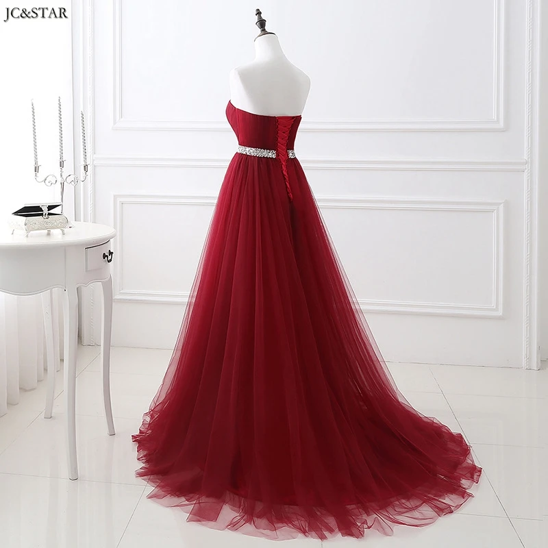 Demoiselle d honneur tulle crystal belt sexy sweetheart A Line burgundy wedding party dress long real photo sukienka dla druhny