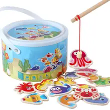 Детские деревянные магнитные игрушки-рыбки, набор рыболовных игр, Детские обучающие игрушки Монтессори для детей, подарки на Рождество и день рождения