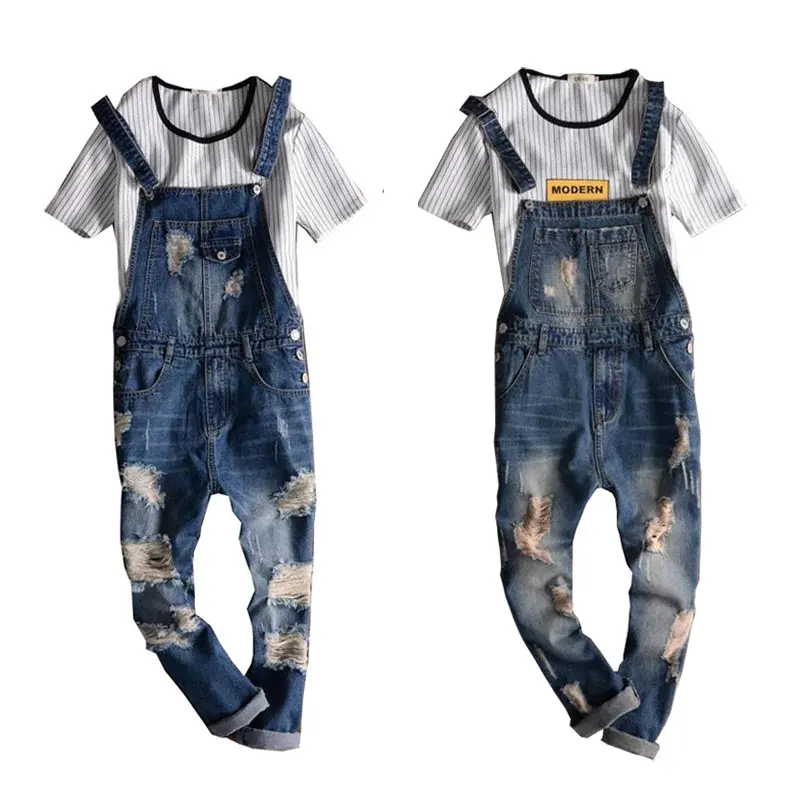 

Men's Denim Jumpsuit Casual Light Blue Denim Overalls Ripped Jeans Pockets Men's Bib Jeans Boyfriend Jumpsuits