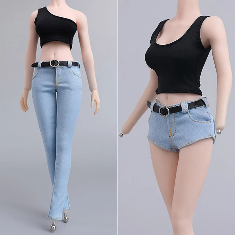 1/6 Female Short Vest Short Pants Black Underwear Clothes Model Fit 12'' PH Body 