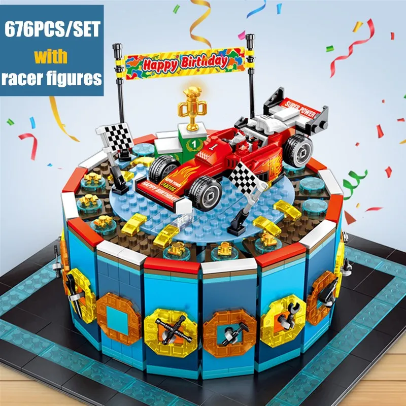 

New Birthday Cake Toys Gift Racing Car Fit Legoings Technic City Idea Building Blocks Bricks Model Toys 601402 Gift