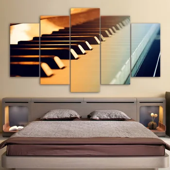 

HD Poster Piano Keys Music Instrument Modern 5 Panel Canvas Painting Wall Art Print For Living Room Home Decoration No Frame