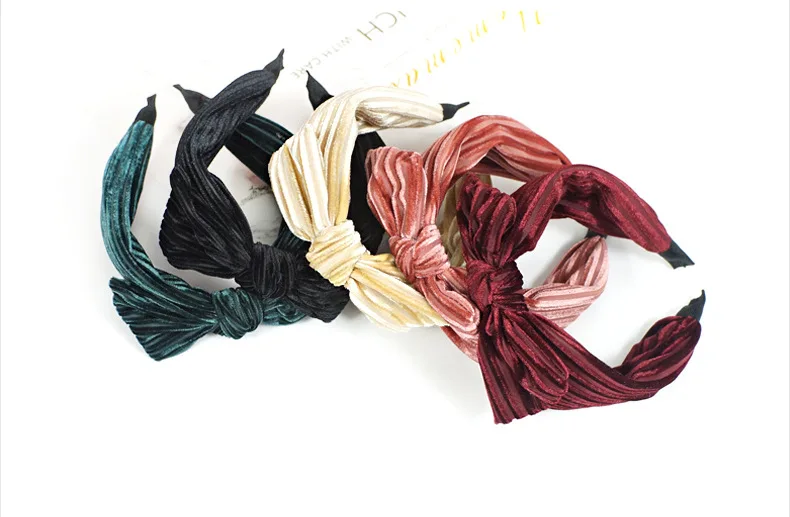 5 цветов, золотой бархатный бант, повязка для волос, простой и благородный бант, повязки для женщин, осенняя и зимняя полосатая повязка на голову