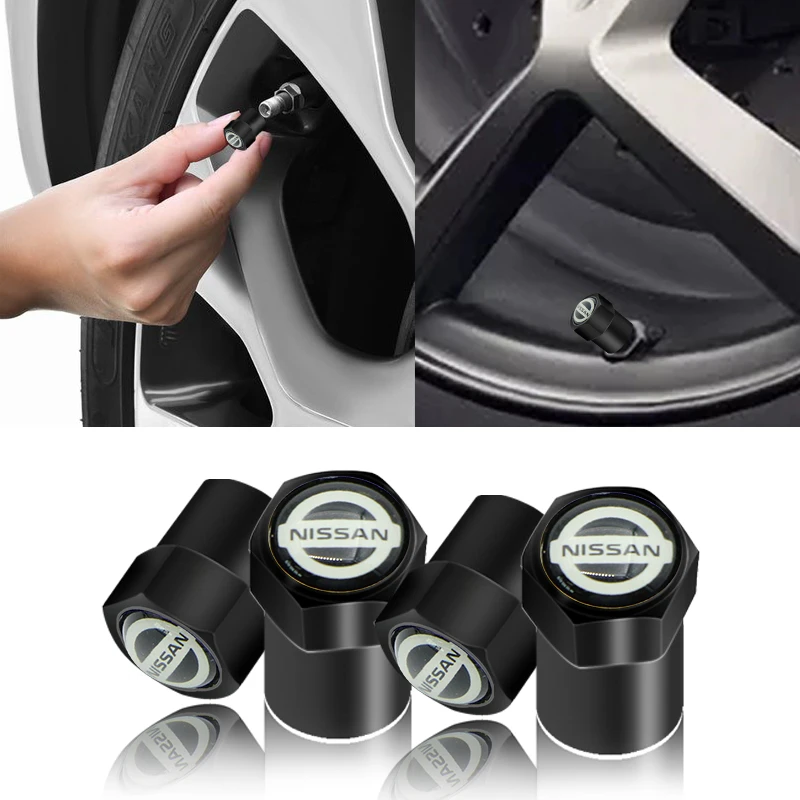 4 piezas modernas para válvulas de neumático de rueda de coche, color negro, enchufes de aire, funda para Nissans Nismo x-trail Almera Qashqai Tiida Teana