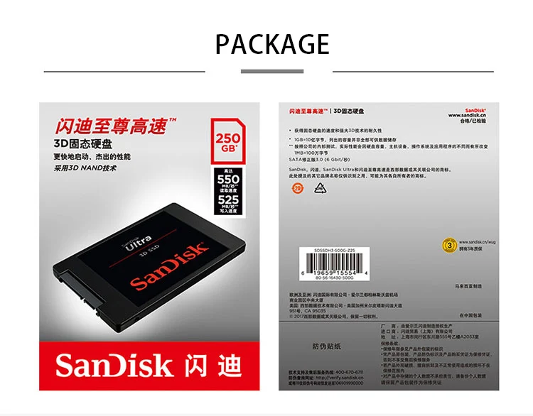 Sandisk Внутренний твердотельный накопитель ULTRA 3D SSD 250 ГБ 500 Гб 2,5 дюйма SATA III HDD жесткий диск HD SSD Ноутбук PC 1 ТБ