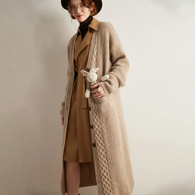 women's beige cardigan cashmere sweaters long sleeve plus size loose Female knitwear high quality 2