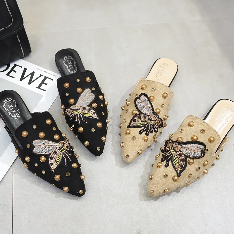 

Woman Flats Shoes Rhinestone Bee 2020 Spring New Female Metal Pointed Toe Casaul Shoes Comfortable Flats Loafers Shoes