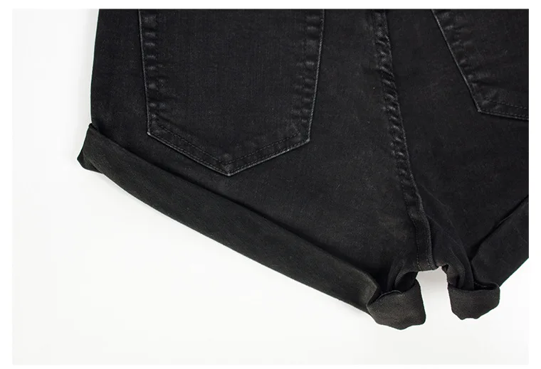 Womens Summer Black Elastic Denim Shorts Trendy Curling Single Breasted High Waist Jeans Female Wild Fasion Mini Shorts D495