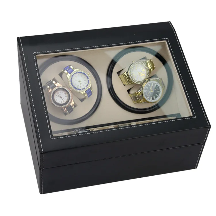 

Double Headed Black And White with Pattern Pu4 + 6 Automatic Winding Watch Box Electric Watch Box ma da he Electric Watch Winder