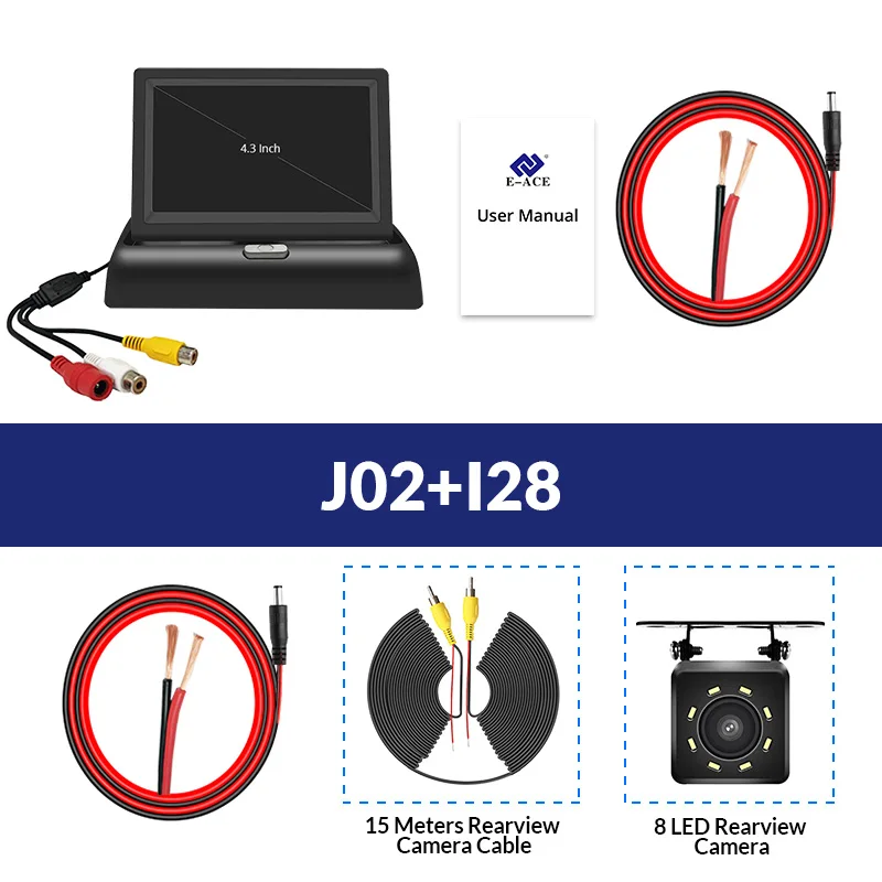 J02-I28 E-ACE J02 4,3 дюймов TFT ЖК-монитор автомобиля складной дисплей камера заднего вида парковочная система для автомобиля заднего вида NTSC PAL - Цвет: J02-I28