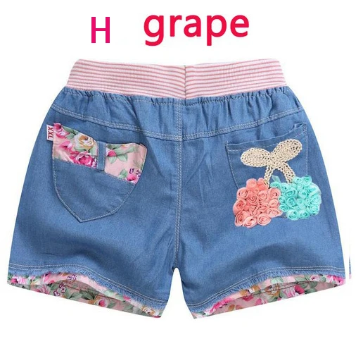 H Grape Джинсовые шорты для девочек; летние кружевные штаны для девочек-подростков; детская одежда с бантом; детские джинсы с цветами; шорты для подростков - Цвет: H Grape