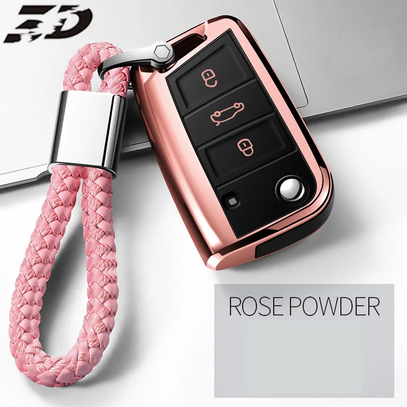 rose with keychain ТПУ ключ чехол для ключей чехол защитной оболочки держатель для VW Passat Lavida Tiguan автомобильный держатель планшета в виде ракушки - Название цвета: rose with keychain