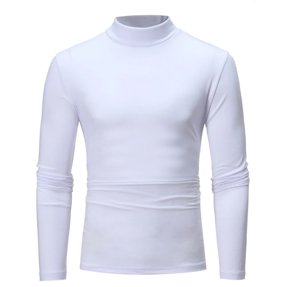 EFINNY Mens Casual Tops Autumn Winter Turtleneck Long Sleeve T-Shirt Top Pure Color Soft Blouse 