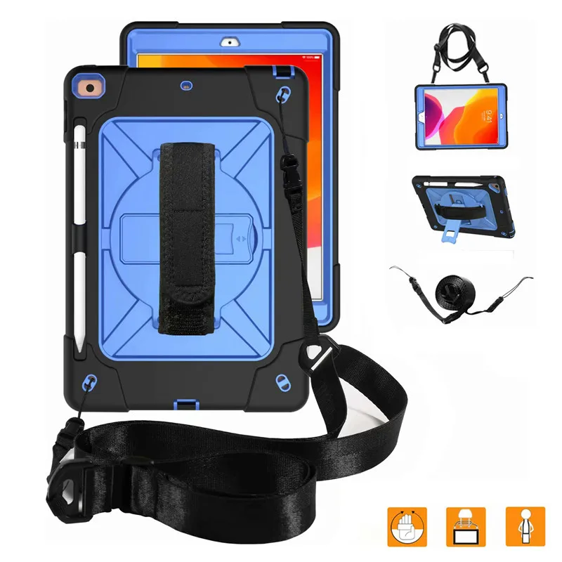 

ZSC Tablet Hard Robot Case for iPad Pro 10.2 2019 Case with Shoulder Hand Strap Pen Holder Shock Proof