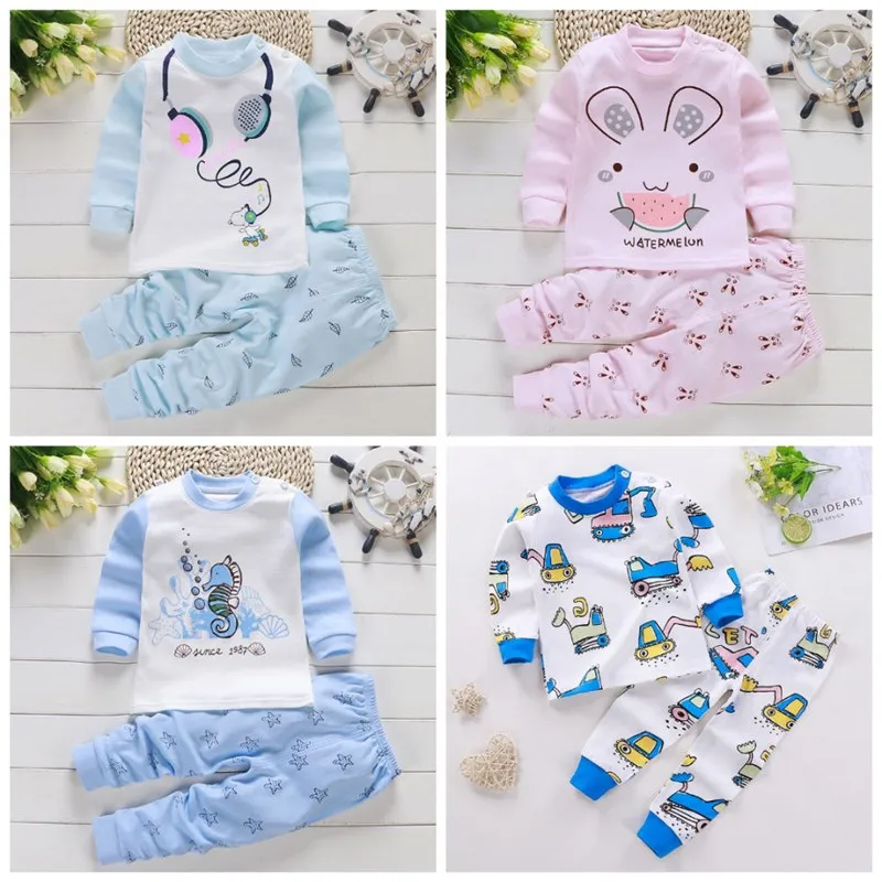 

Newest Unisex Children's Suits Boys Girls 100% COTTON Long Sleeve Kids Pajamas Sets 2Pcs Tops and Pants Sleepwear Clothes