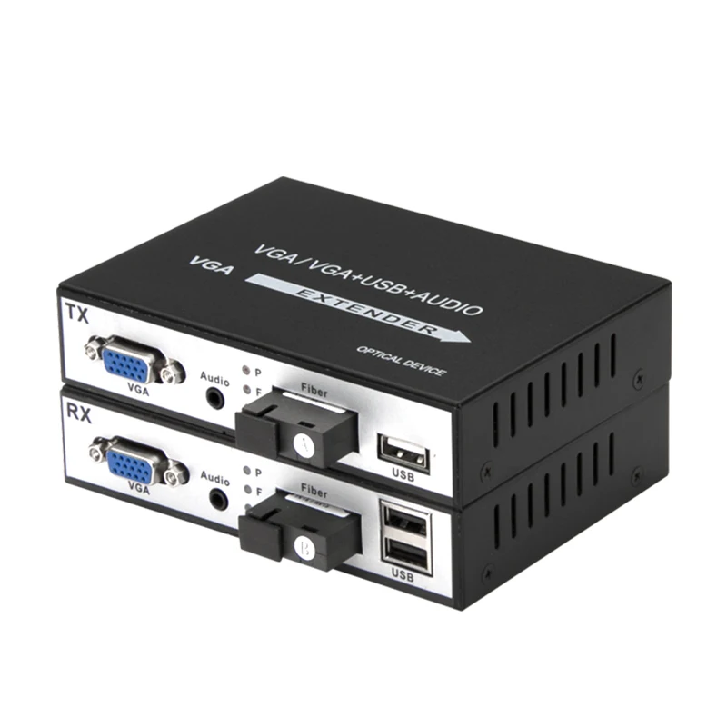 

1 Pair VGA + KVM Fiber Extender VGA to Optical Fiber Converter Audio Fiber Transceiver SC/ 3.5mm/USB Port, 1080P, 20KM