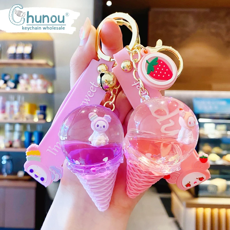 New Creative Crystal Ice Cream Cute Keychain Luxury Floating Cute