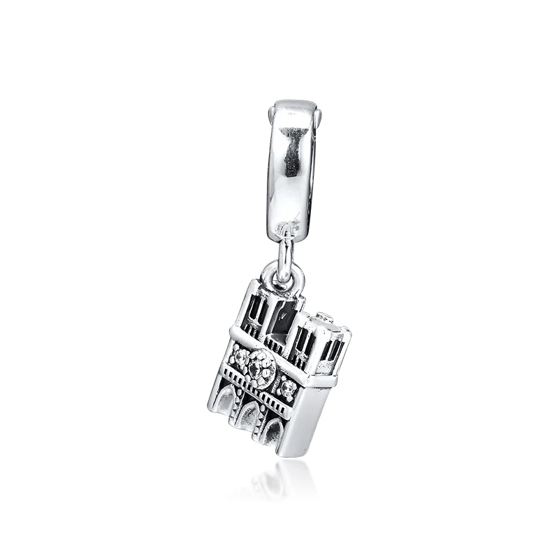 DIY Подходит для Pandora шармы браслеты стерлингового серебра 925-ювелирные изделия Нотр Дам Висячие бусины с четким CZ