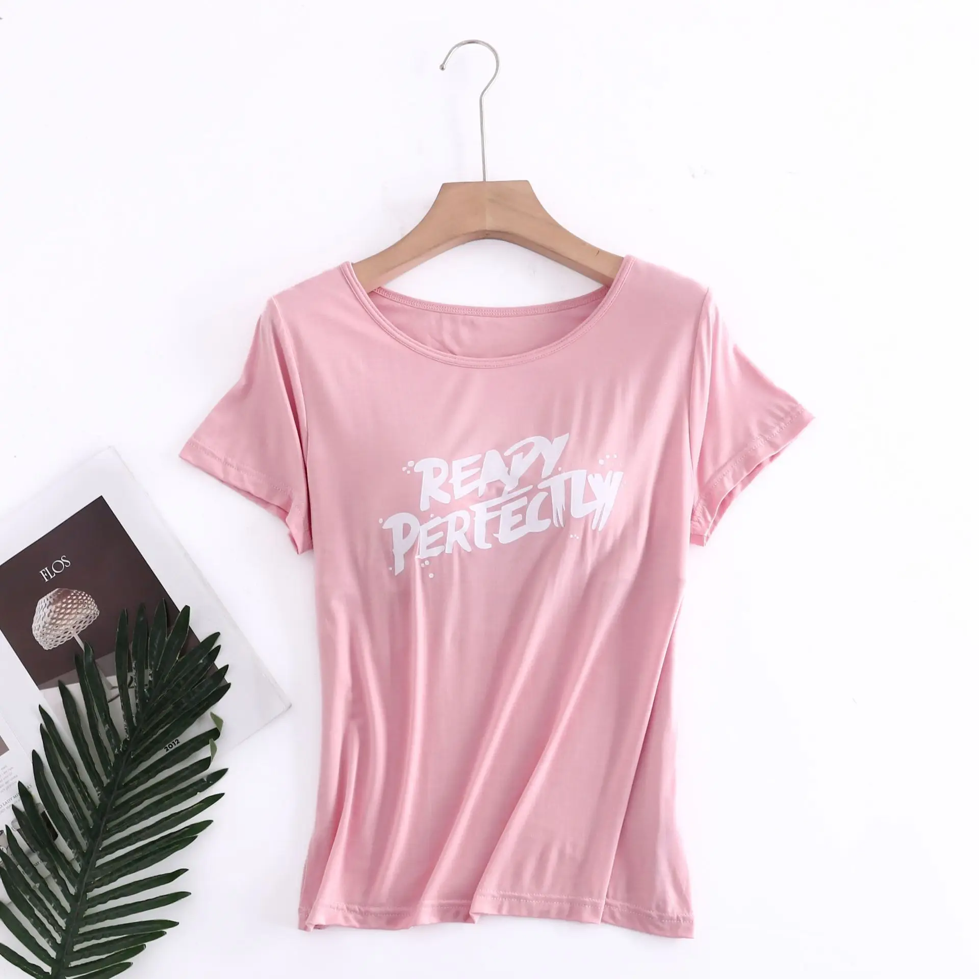 Fdfklak Lässiger Einteiler-Pyjama für Damen mit Buchstaben-Print, gestrickte Modal-Nachtwäsche, BH-gepolsterte Schlafoberteile, Pyjama für Damen, Schlafshirt – Detail 9