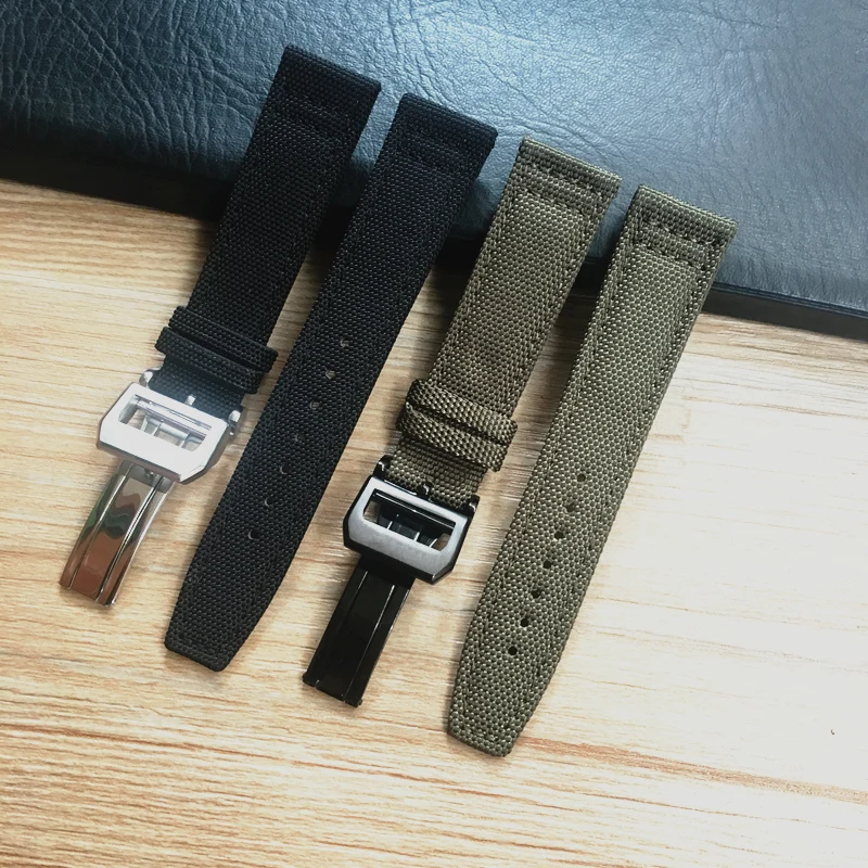 20mm 21mm 22mm Green Black Nylon Leather Watch Strap Canvas Watch band