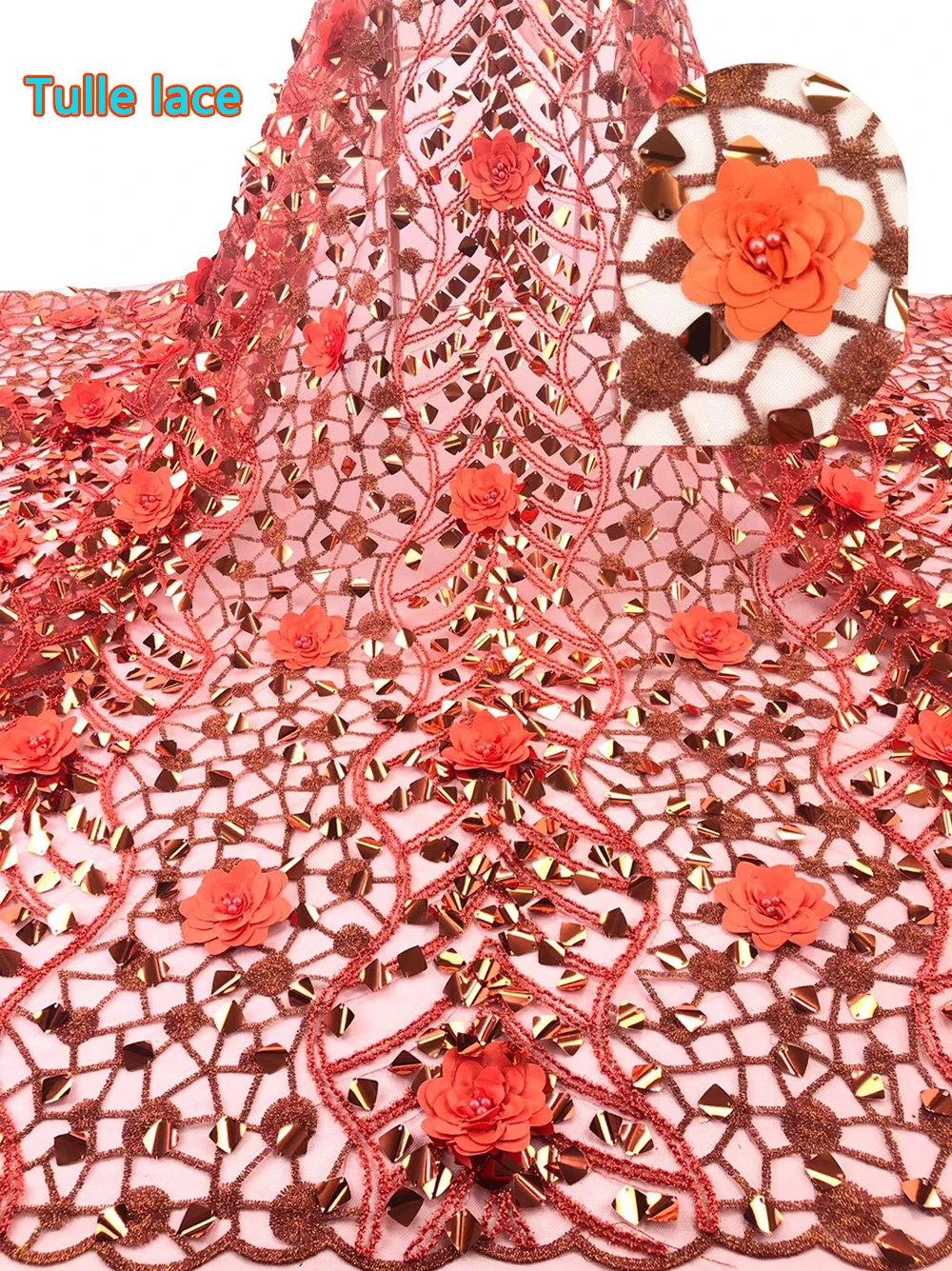 Анна Новейшая 3D аппликация африканская кружевная ткань с блестками Высокое качество Французский Тюль Кружевная Ткань 5 ярдов с бисером для свадьбы