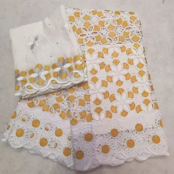 

Free shipping (7yards/set) high quality African voile lace fabric Swiss cotton lace with Stones Nigerian lace for dress SHH062