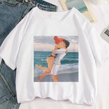 

Princess And Prince Beach Kissing Print T-shirt Women Vogue White Aesthetics Casual Tshirt Harajuku Short Sleeve Female T Shirt