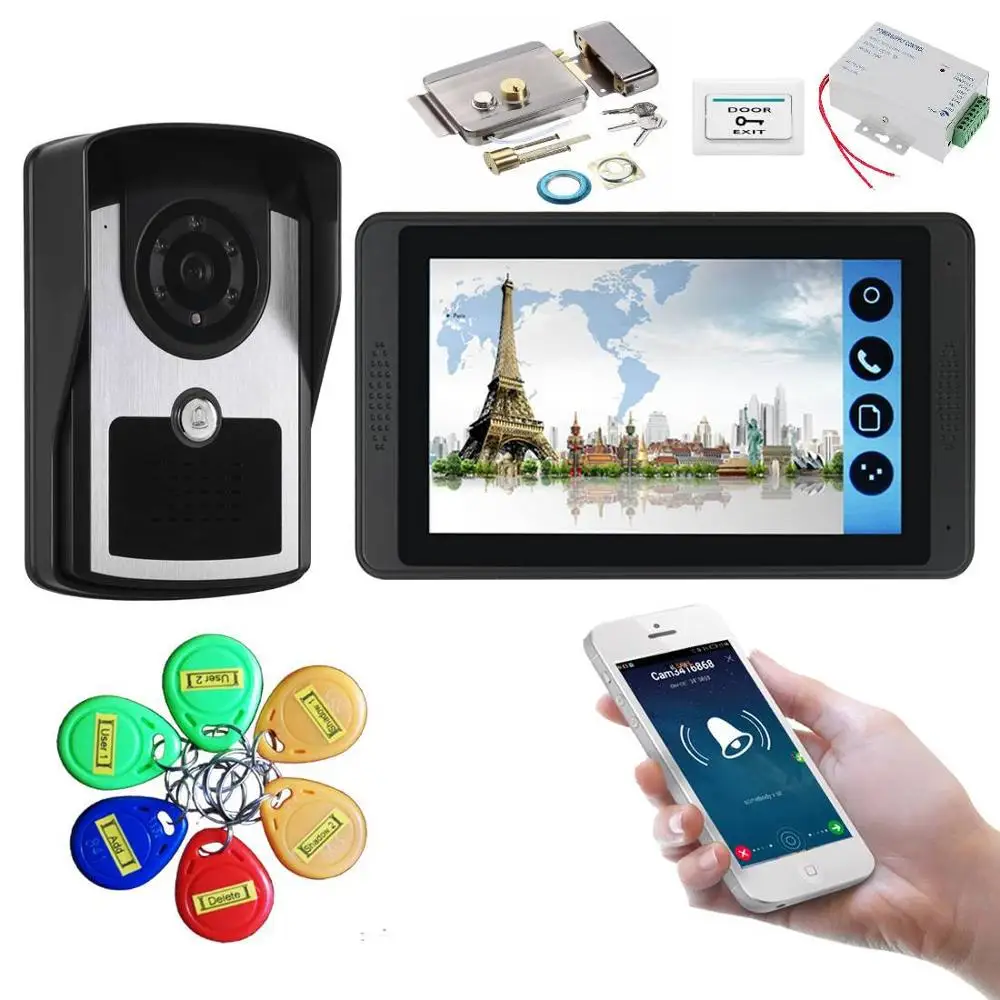 D KIT YobangSecurity RFID разблокировка 7 дюймов Wi-Fi беспроводной видео мониторинг телефон двери дверной звонок камера Система внутренней связи пакет приложение управление - Цвет: D KIT