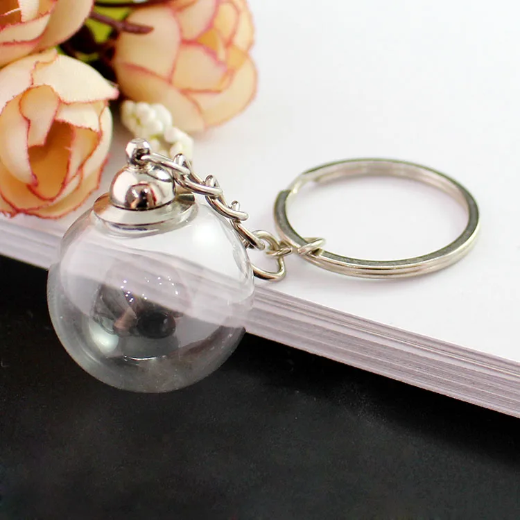 

2PCS Clear Glass Ball with preglued screw cap keyring diy pendant gift Bottle keychain wish bottle keychain