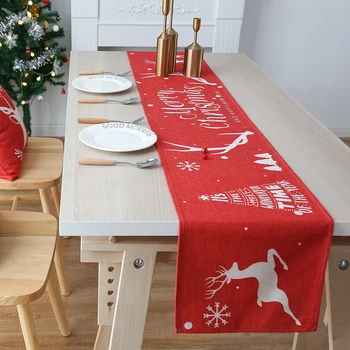 

Merry Christmas Table Flag Polyester Elk Printed Table Flag Christmas Table Runner Decorations For Kitchen Home Xmas Ornaments