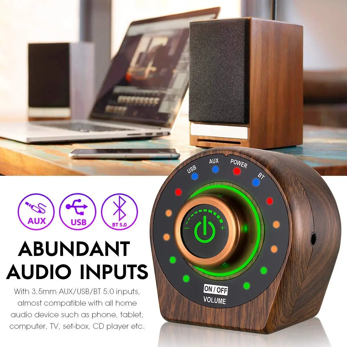Portable Mini Bluetooth 5.0 Power Amplifier Class D Digital Stereo Speaker Amp w