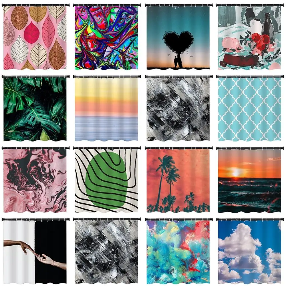 

New Shower Curtain High Quality Polyester Mildew-Proof Bathroom Shower Curtain Fabric Moisture-Proof Shower Curtain With 12 Hook
