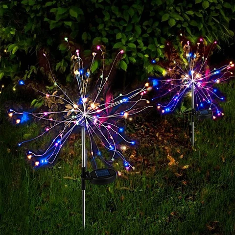 Outdoor Solar Powered Lamp Sunlight Grass Fireworks Lights 90/120/150 LED Landscape Holiday Light for Garden Decoration