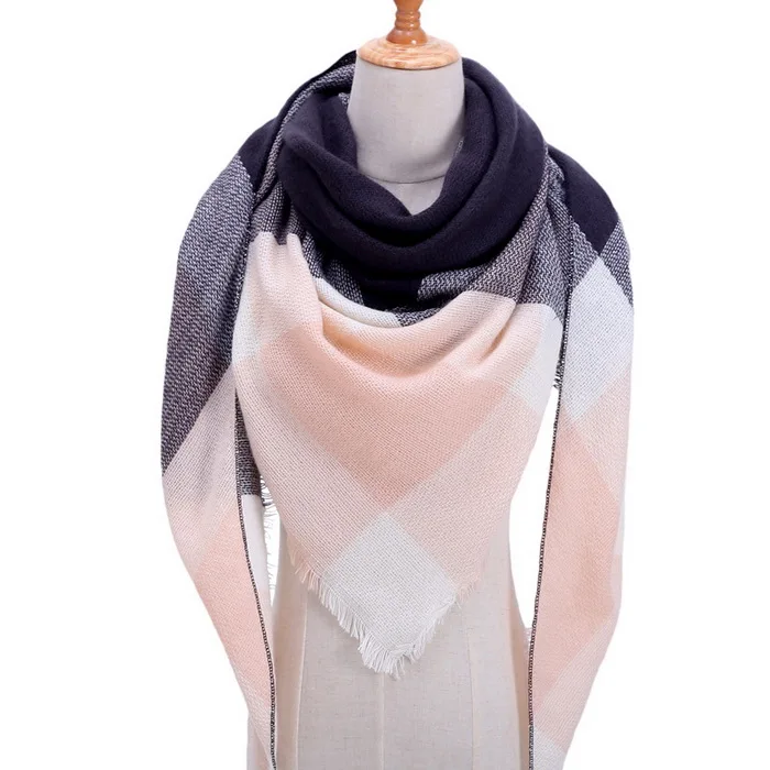 Клетчатые цветные простые женские шарфы треугольные 140*140*210 см кашемировые теплые осенне-зимние шали шарф для женщин - Цвет: 06