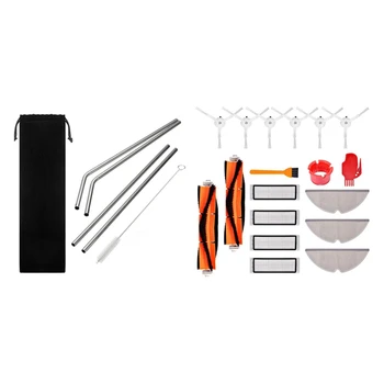 

Set of 5 Drinking Straws Reusable Stainless Steel Straws & for Xiaomi Mijia Roborock E35 E25 with 4 Hepa Filters