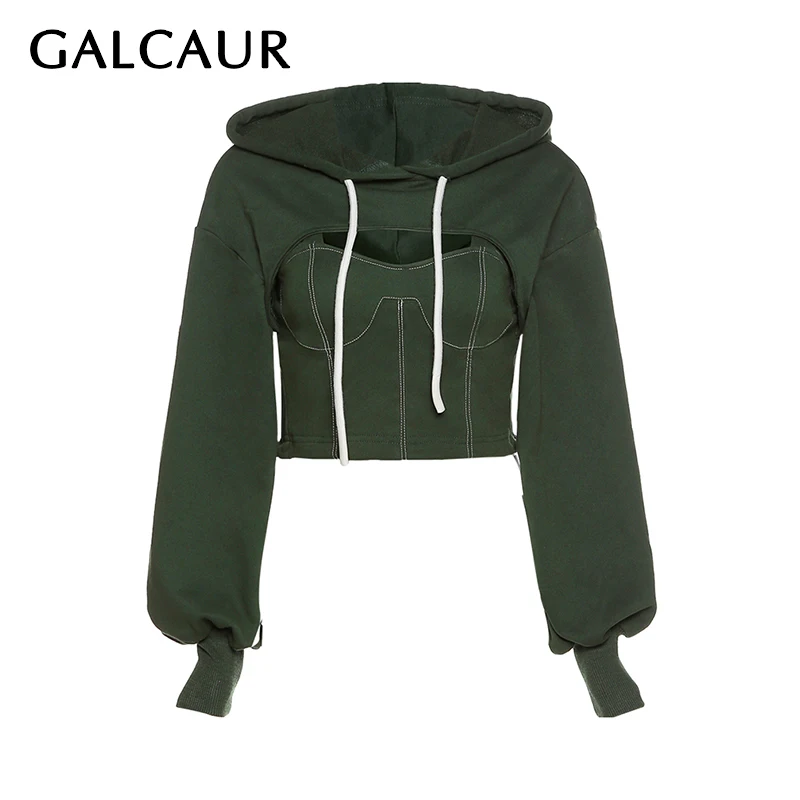Толстовка GALCAUR женская с капюшоном повседневный короткий топ длинным