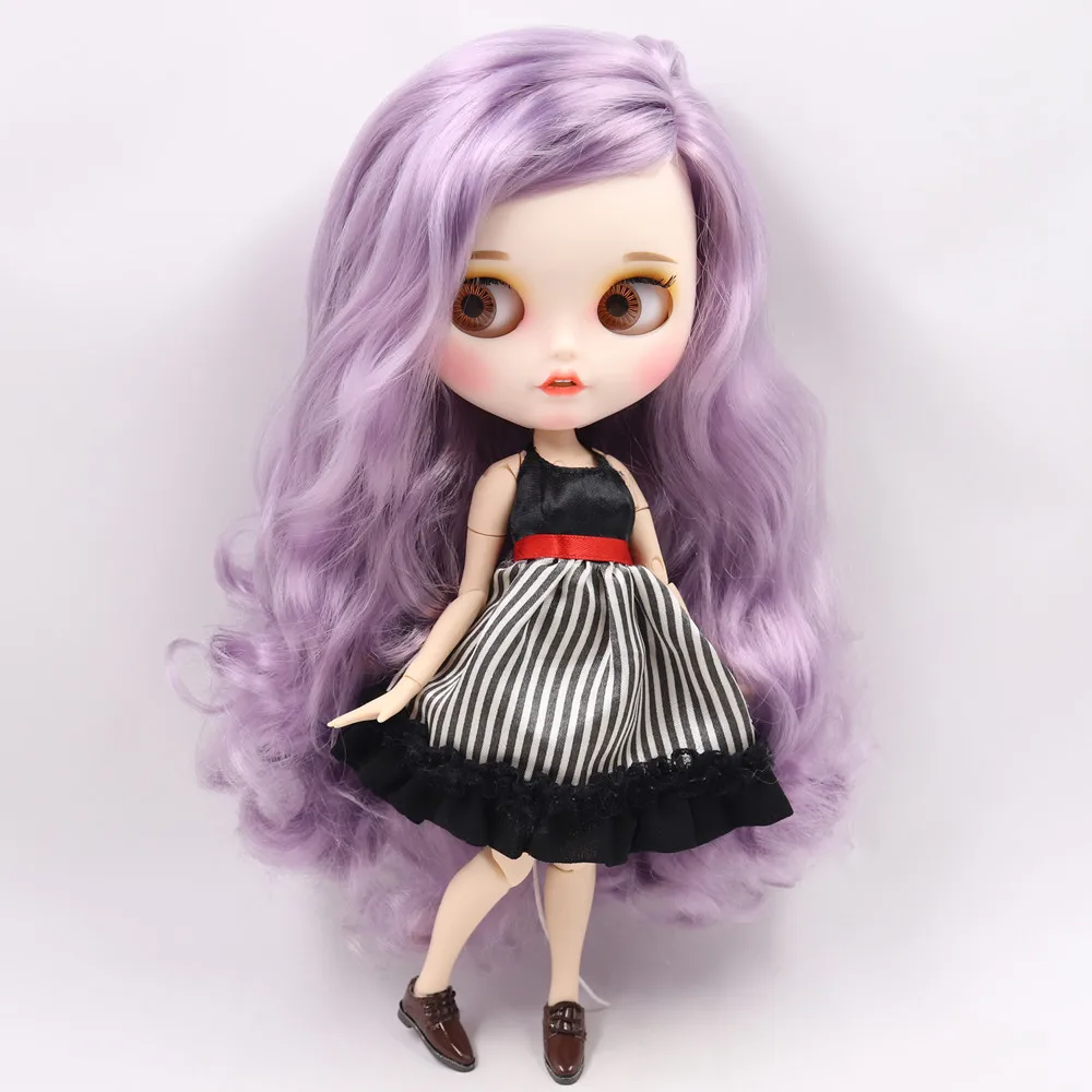Ледяной обнаженный Blyth кукла No. BL1049 фиолетовые волосы резные губы пупырчатая рот матовые индивидуальные лица сустава тела 1/6 bjd