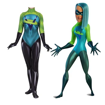 

The Incredibles 2 Movie Women Kids Voyd Cosplay Costume Green Zentai Bodysuit Suit Jumpsuits