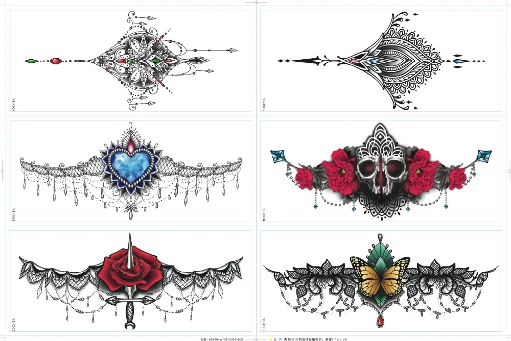 7  Fashion Colorful Tattoo Sticker Women Body Chest Art Temporary Tattoo Girl Waist Bracelet Temporary Flash Tatoos Stickers
